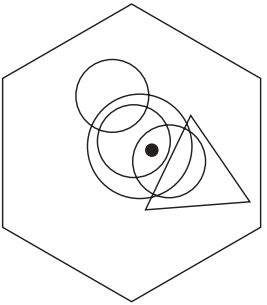 To which hexagon can a dot be added so that both dots then meet the same conditions as the two dots in the hexagon below?
