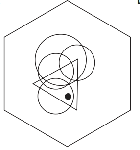 To which hexagon can a dot be added so that both dots then meet the same conditions as the two dots in the hexagon below?